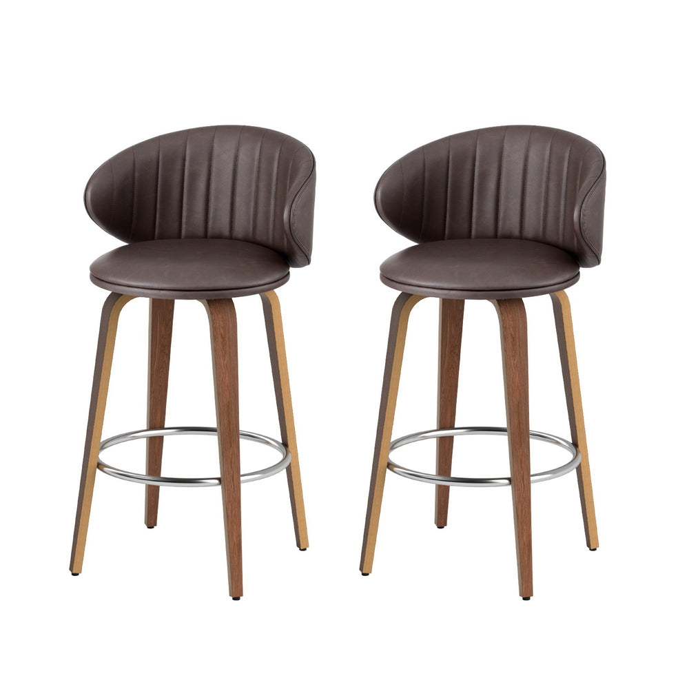 2x Artiss Bar Stools Dining Chairs Contoured Leather Wood Stool-Furniture &gt; Bar Stools &amp; Chairs &gt; Table &amp; Bar Stools-PEROZ Accessories