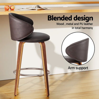 2x Artiss Bar Stools Dining Chairs Contoured Leather Wood Stool-Furniture &gt; Bar Stools &amp; Chairs &gt; Table &amp; Bar Stools-PEROZ Accessories