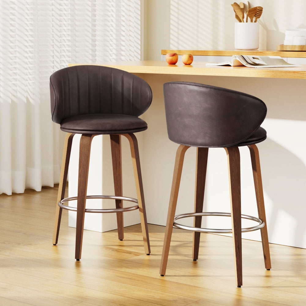 2x Artiss Bar Stools Dining Chairs Contoured Leather Wood Stool-Furniture &gt; Bar Stools &amp; Chairs &gt; Table &amp; Bar Stools-PEROZ Accessories