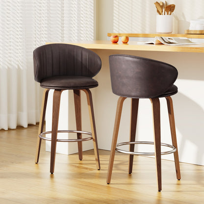 2x Artiss Bar Stools Dining Chairs Contoured Leather Wood Stool-Furniture &gt; Bar Stools &amp; Chairs &gt; Table &amp; Bar Stools-PEROZ Accessories