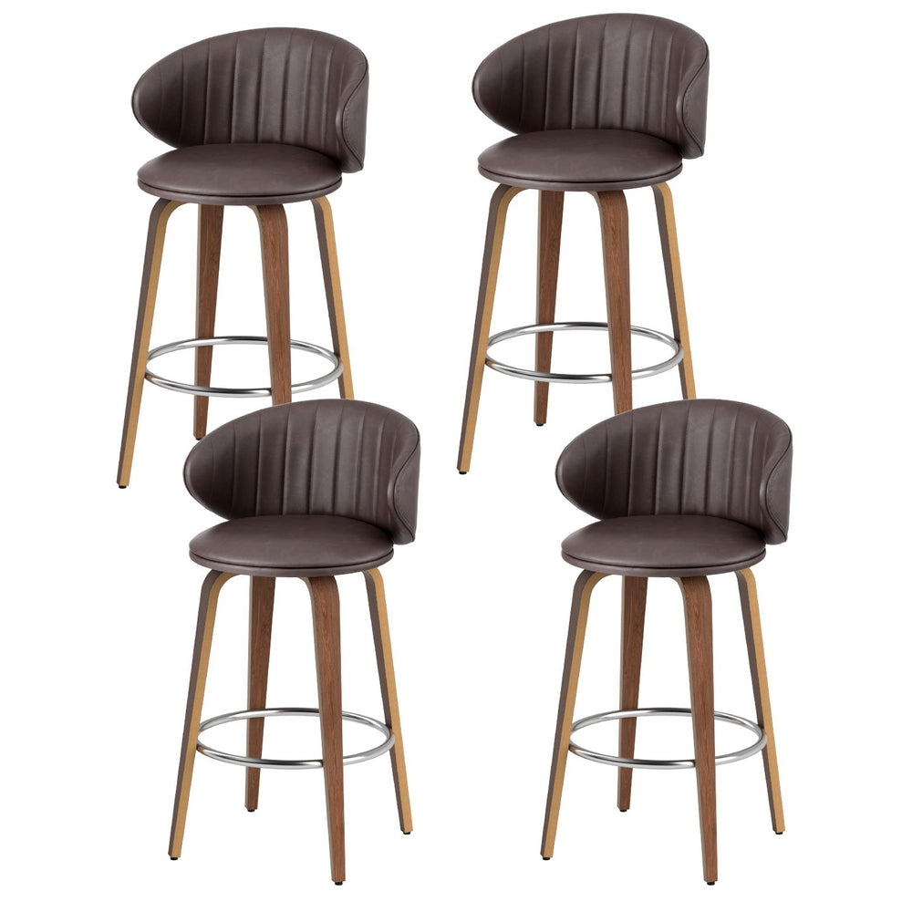 4x Artiss Bar Stools Dining Chairs Contoured Leather Wood Stool-Furniture &gt; Bar Stools &amp; Chairs &gt; Table &amp; Bar Stools-PEROZ Accessories