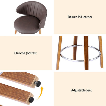 4x Artiss Bar Stools Dining Chairs Contoured Leather Wood Stool-Furniture &gt; Bar Stools &amp; Chairs &gt; Table &amp; Bar Stools-PEROZ Accessories