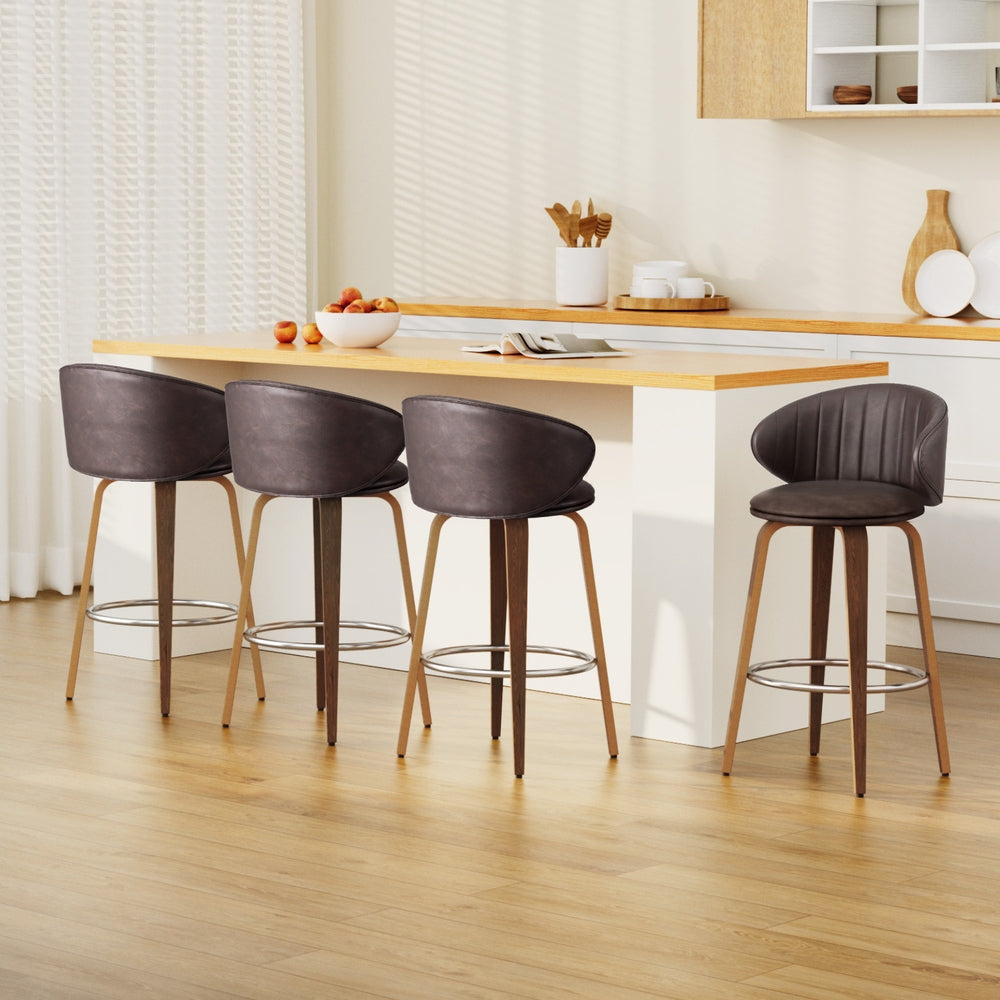 4x Artiss Bar Stools Dining Chairs Contoured Leather Wood Stool-Furniture &gt; Bar Stools &amp; Chairs &gt; Table &amp; Bar Stools-PEROZ Accessories