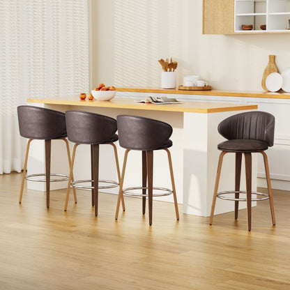 4x Artiss Bar Stools Dining Chairs Contoured Leather Wood Stool-Furniture &gt; Bar Stools &amp; Chairs &gt; Table &amp; Bar Stools-PEROZ Accessories