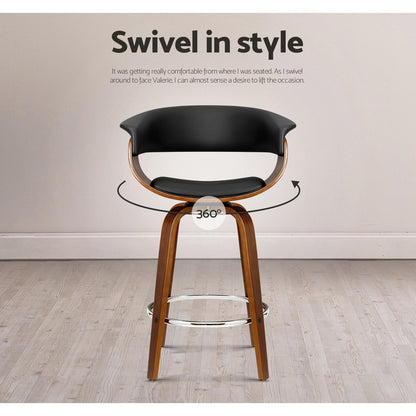 Artiss 2x Bar Stools Swivel PU Seat Wooden-Furniture &gt; Bar Stools &amp; Chairs-PEROZ Accessories