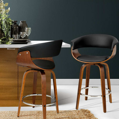 Artiss 2x Bar Stools Swivel PU Seat Wooden-Furniture &gt; Bar Stools &amp; Chairs-PEROZ Accessories