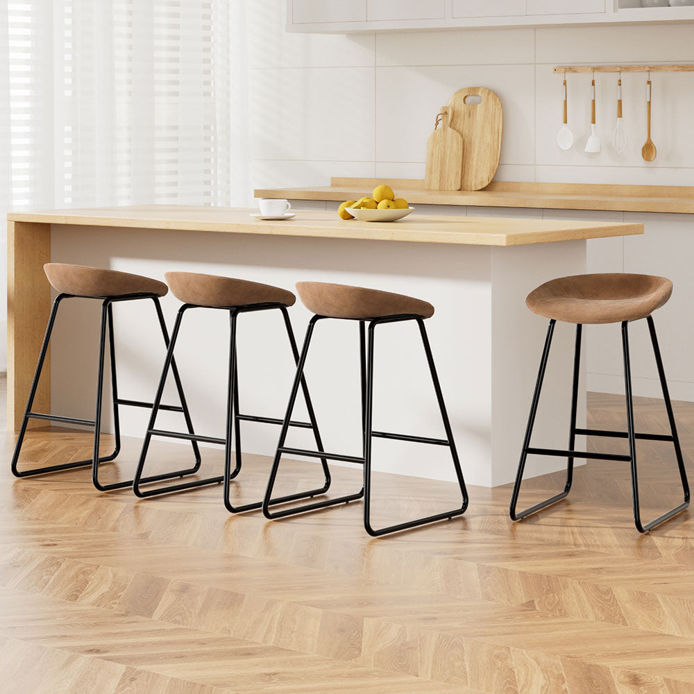 Artiss 4x Bar Stools Kitchen Dining Chairs Counter Stool PU Leather Metal Brown-Furniture &gt; Bar Stools &amp; Chairs &gt; Table &amp; Bar Stools-PEROZ Accessories