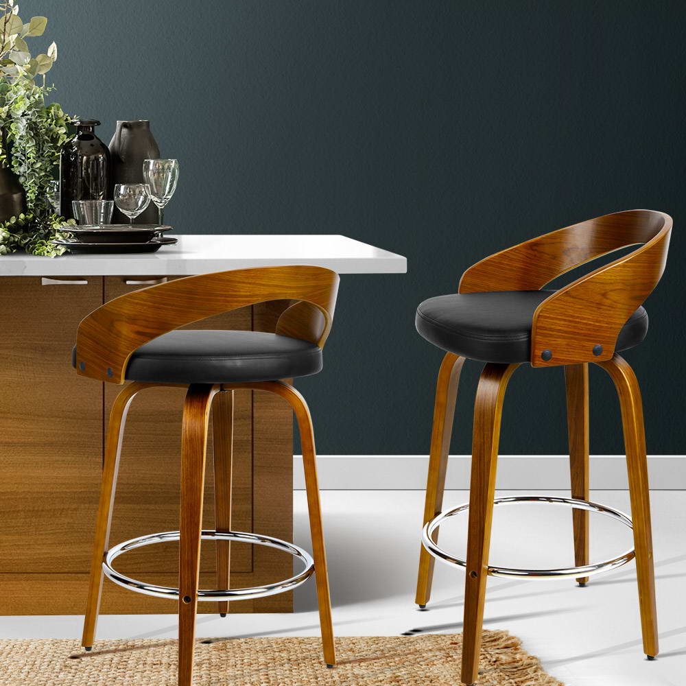 Artiss 2x Bar Stools Swivel Seat Curving Backrest-Furniture &gt; Bar Stools &amp; Chairs-PEROZ Accessories