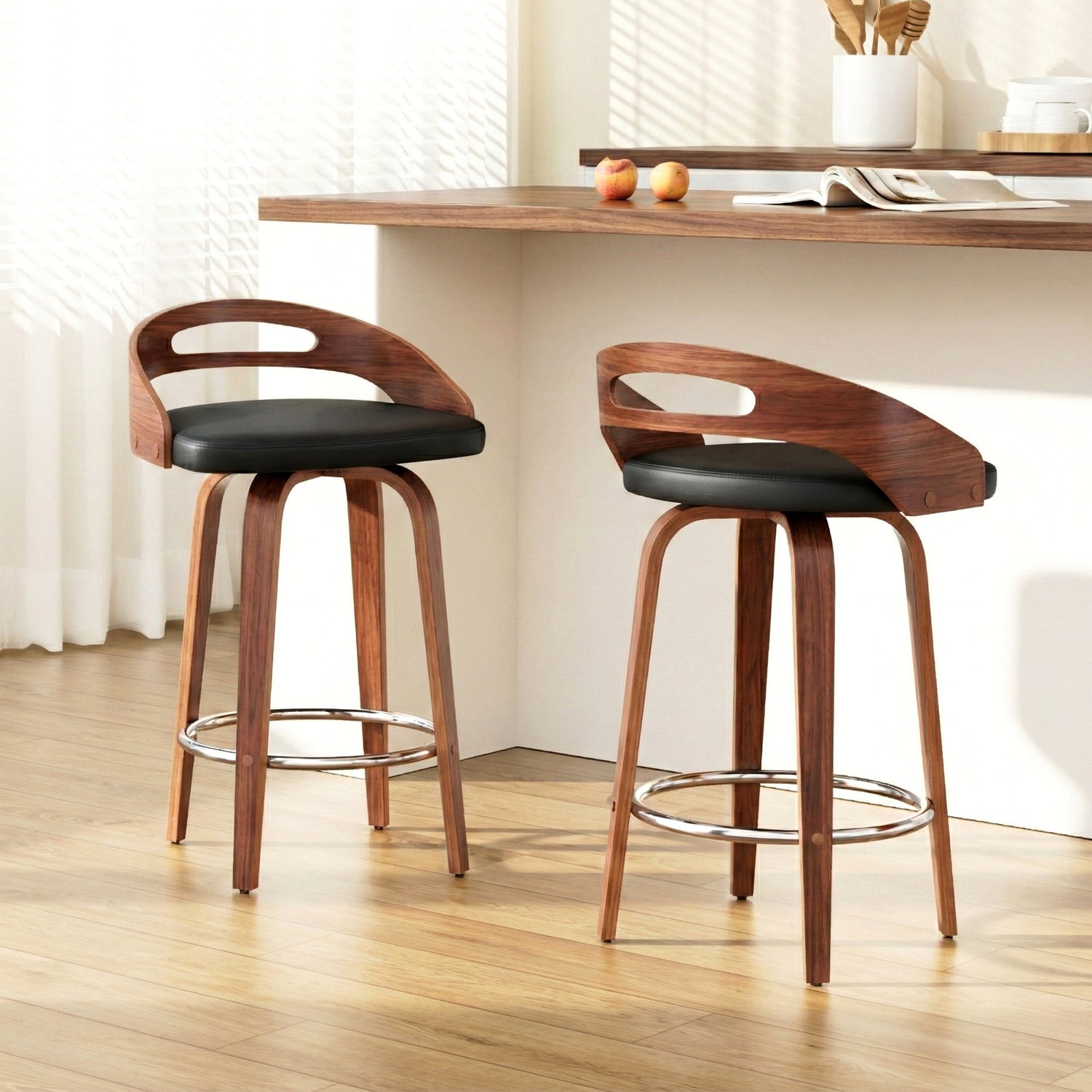 Artiss 2x Bar Stools Swivel Dining Chairs Low Back Counter Seat PU Cushion-Furniture > Bar Stools &amp; Chairs > Table &amp; Bar Stools-PEROZ Accessories