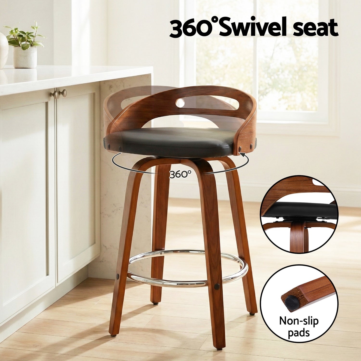 Artiss 4x Bar Stools Swivel Dining Chairs Low Back Counter Seat PU Cushion-Furniture > Bar Stools &amp; Chairs > Table &amp; Bar Stools-PEROZ Accessories