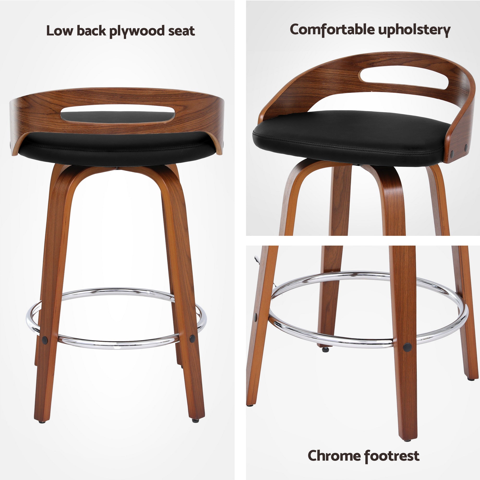 Artiss 4x Bar Stools Swivel Dining Chairs Low Back Counter Seat PU Cushion-Furniture > Bar Stools &amp; Chairs > Table &amp; Bar Stools-PEROZ Accessories