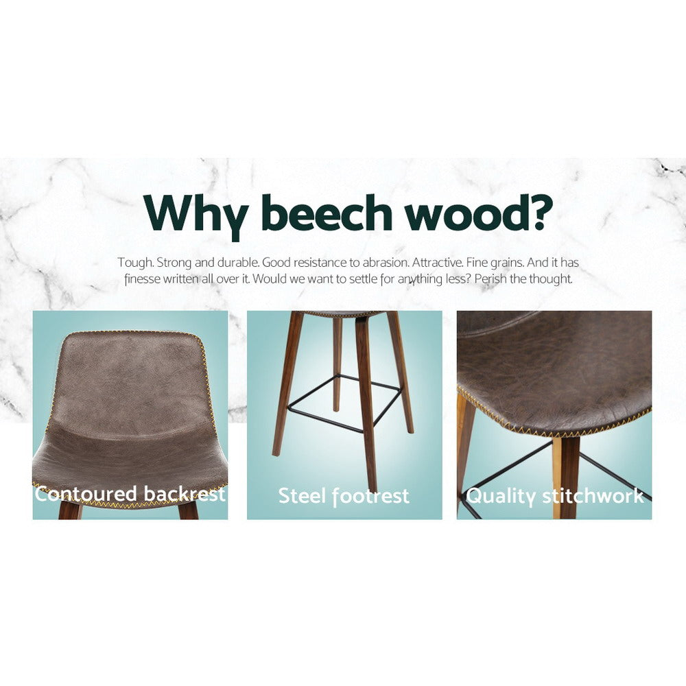 Artiss Bar Stools Kitchen Counter Barstools Leather Wooden Chairs x2-Furniture &gt; Bar Stools &amp; Chairs-PEROZ Accessories