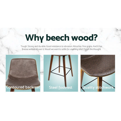 Artiss Bar Stools Kitchen Counter Barstools Leather Wooden Chairs x2-Furniture &gt; Bar Stools &amp; Chairs-PEROZ Accessories