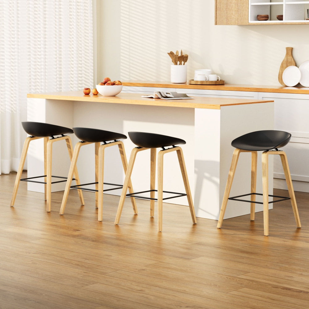 4x Artiss Bar Stools Kitchen Counter Stool Dining Chairs Wooden Black-Furniture &gt; Bar Stools &amp; Chairs &gt; Table &amp; Bar Stools-PEROZ Accessories