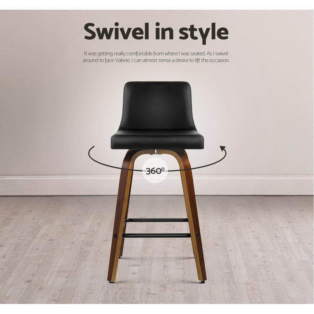 Artiss 2x Bar Stools Swivel Leather Padded Wooden-Furniture &gt; Bar Stools &amp; Chairs-PEROZ Accessories