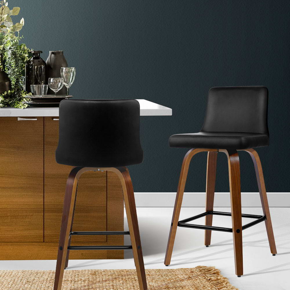 Artiss 2x Bar Stools Swivel Leather Padded Wooden-Furniture &gt; Bar Stools &amp; Chairs-PEROZ Accessories