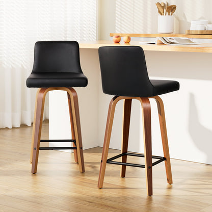 Artiss 2x Bar Stools Swivel Leather Padded Wooden-Furniture &gt; Bar Stools &amp; Chairs-PEROZ Accessories