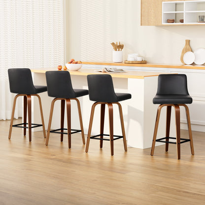 Artiss 4x Bar Stools Swivel Leather Padded Wooden-Furniture &gt; Bar Stools &amp; Chairs &gt; Massage Chairs-PEROZ Accessories