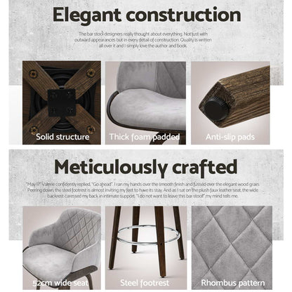 Artiss 2x Bar Stools Swivel Velvet Padded Wooden-Furniture &gt; Bar Stools &amp; Chairs-PEROZ Accessories