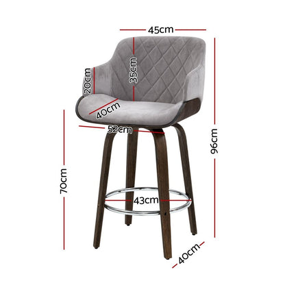 Artiss Bar Stools Set of 3 Kitchen Wooden Bar Stool Dining Chair Swivel Velvet