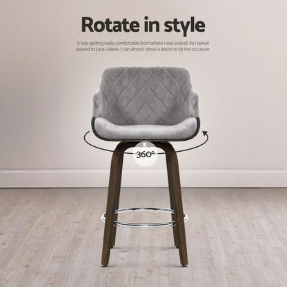 Artiss Bar Stools Set of 3 Kitchen Wooden Bar Stool Dining Chair Swivel Velvet