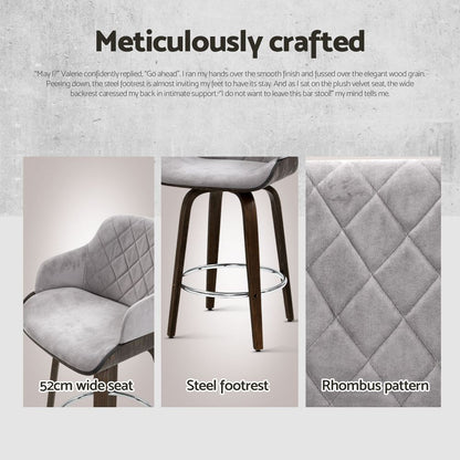 Artiss Bar Stools Set of 3 Kitchen Wooden Bar Stool Dining Chair Swivel Velvet