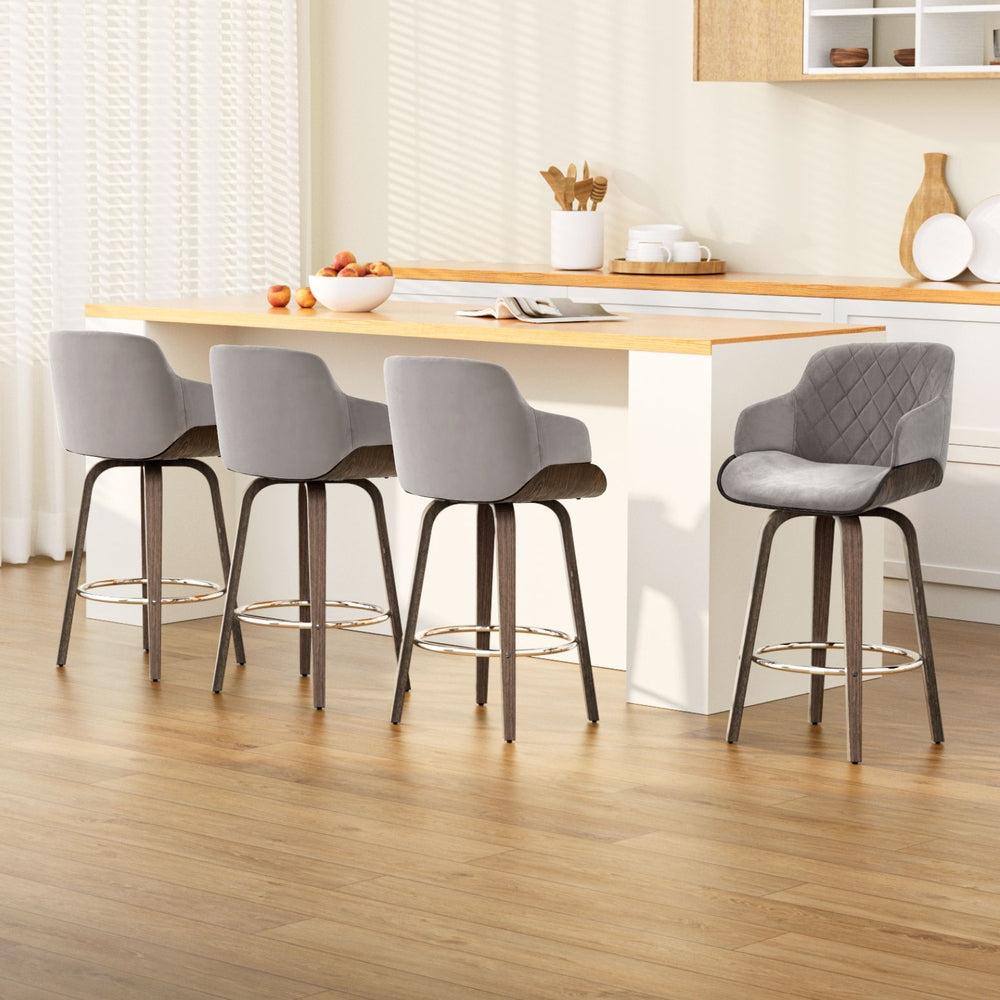 Artiss 4x Bar Stools Swivel Velvet Padded Wooden-Furniture &gt; Bar Stools &amp; Chairs &gt; Table &amp; Bar Stools-PEROZ Accessories