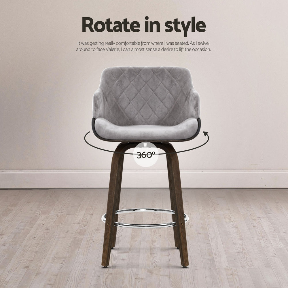 Artiss 4x Bar Stools Swivel Velvet Padded Wooden-Furniture &gt; Bar Stools &amp; Chairs &gt; Table &amp; Bar Stools-PEROZ Accessories
