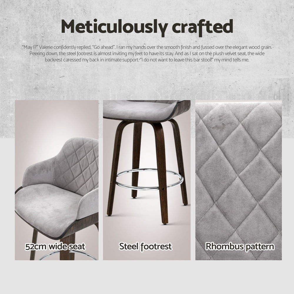 Artiss 4x Bar Stools Swivel Velvet Padded Wooden-Furniture &gt; Bar Stools &amp; Chairs &gt; Table &amp; Bar Stools-PEROZ Accessories
