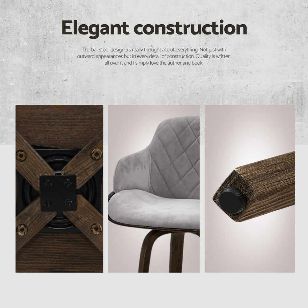 Artiss 4x Bar Stools Swivel Velvet Padded Wooden-Furniture &gt; Bar Stools &amp; Chairs &gt; Table &amp; Bar Stools-PEROZ Accessories
