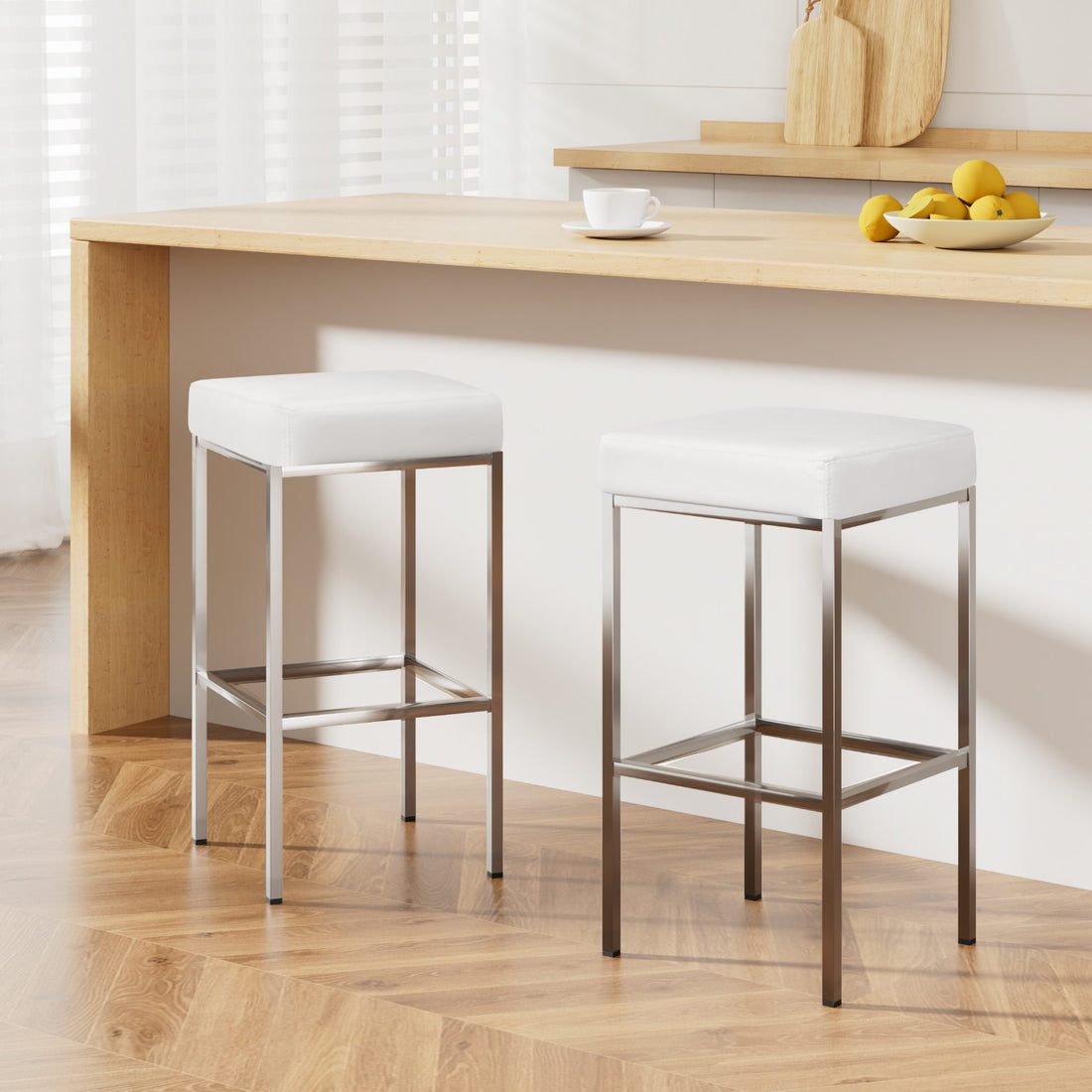 Artiss 2x Bar Stools Leather Padded Metal White-Bar Stools-PEROZ Accessories