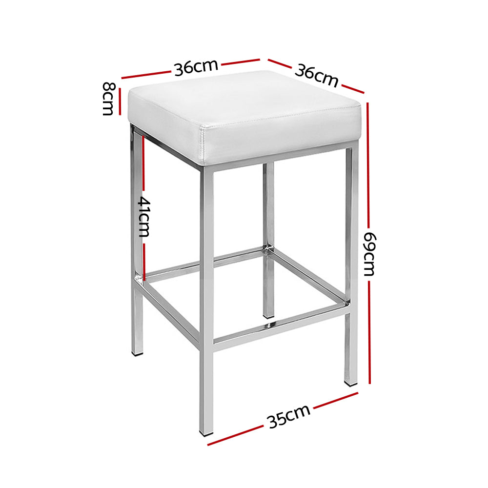 Artiss 2x Bar Stools Leather Padded Metal White-Bar Stools-PEROZ Accessories