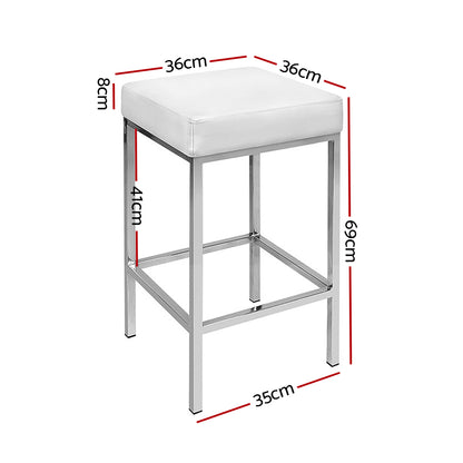 Artiss 2x Bar Stools Leather Padded Metal White-Bar Stools-PEROZ Accessories