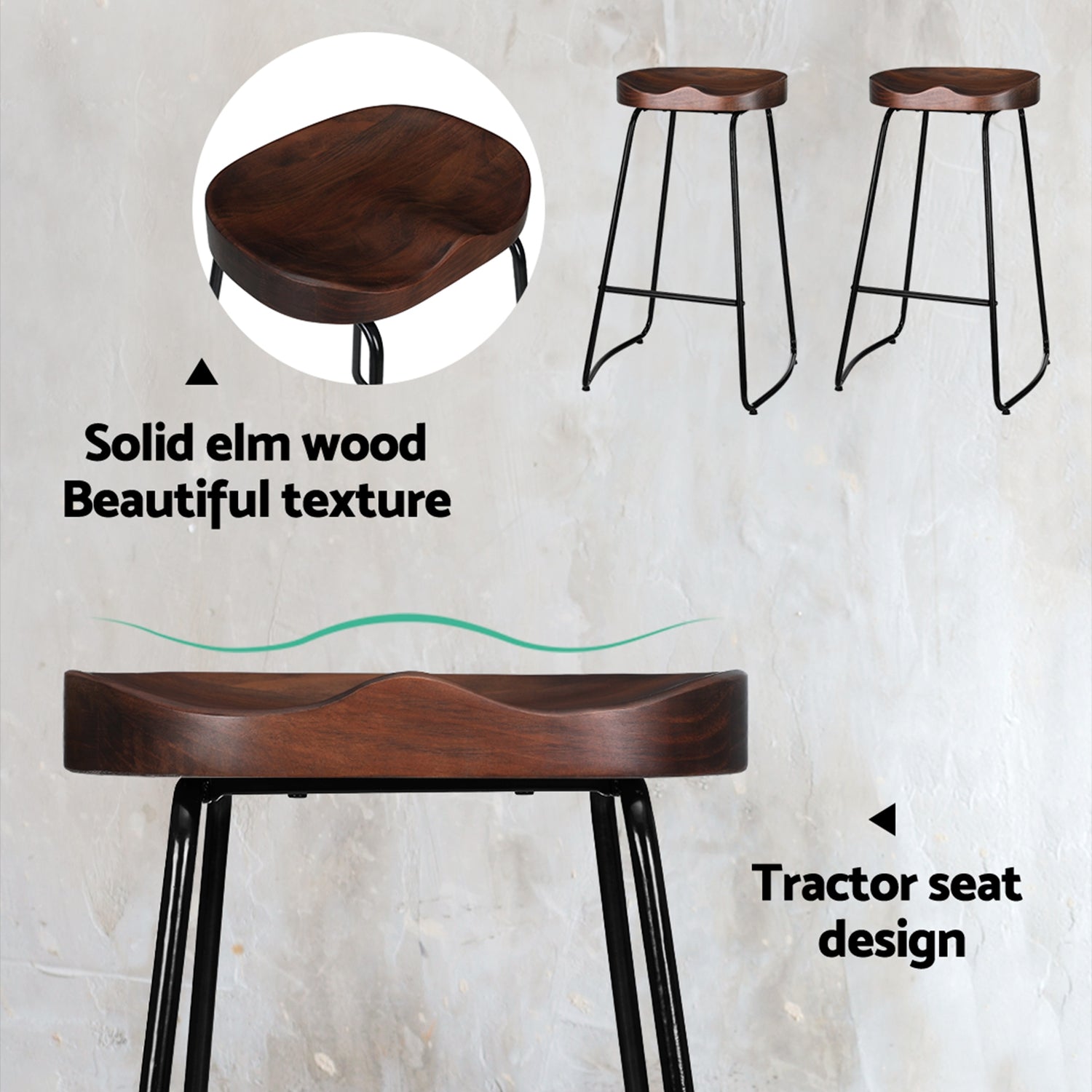 Artiss 4x Bar Stools Tractor Seat 75cm Black-Bar Stools-PEROZ Accessories