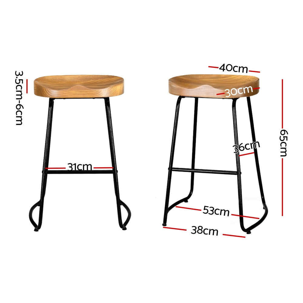 Artiss 2x Bar Stools Tractor Seat 65cm Wooden-Bar Stools-PEROZ Accessories