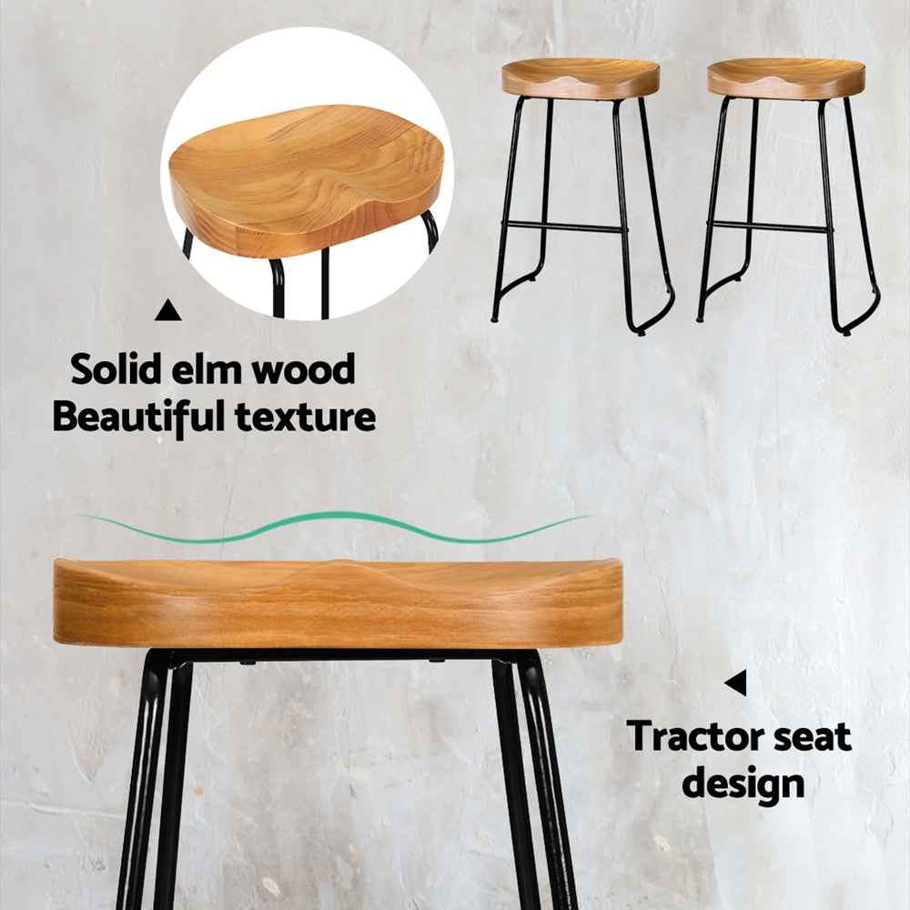 Artiss 2x Bar Stools Tractor Seat 65cm Wooden-Bar Stools-PEROZ Accessories