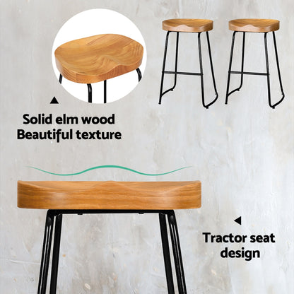 Artiss 2x Bar Stools Tractor Seat 65cm Wooden-Bar Stools-PEROZ Accessories