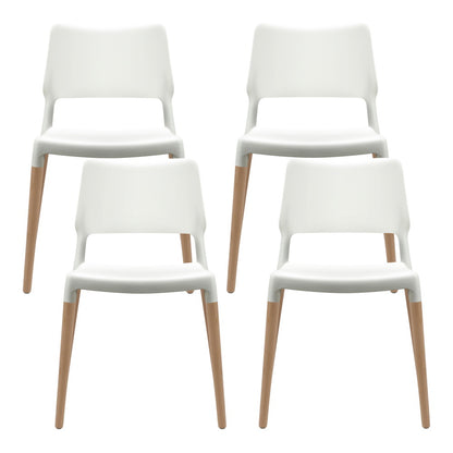 Artiss Dining Chairs Set of 4 Plastic Wooden Stackable White-Dining Chairs-PEROZ Accessories