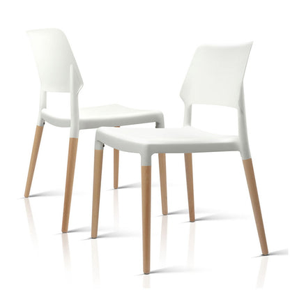 Artiss Dining Chairs Set of 4 Plastic Wooden Stackable White-Dining Chairs-PEROZ Accessories