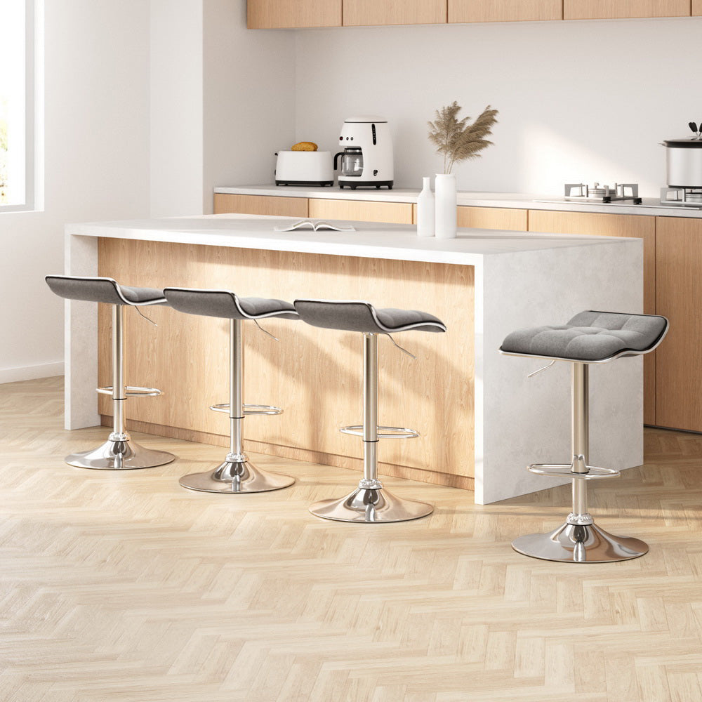 Artiss 4x Bar Stools Linen Padded Gas Lift-Furniture &gt; Bar Stools &amp; Chairs &gt; Table &amp; Bar Stools-PEROZ Accessories
