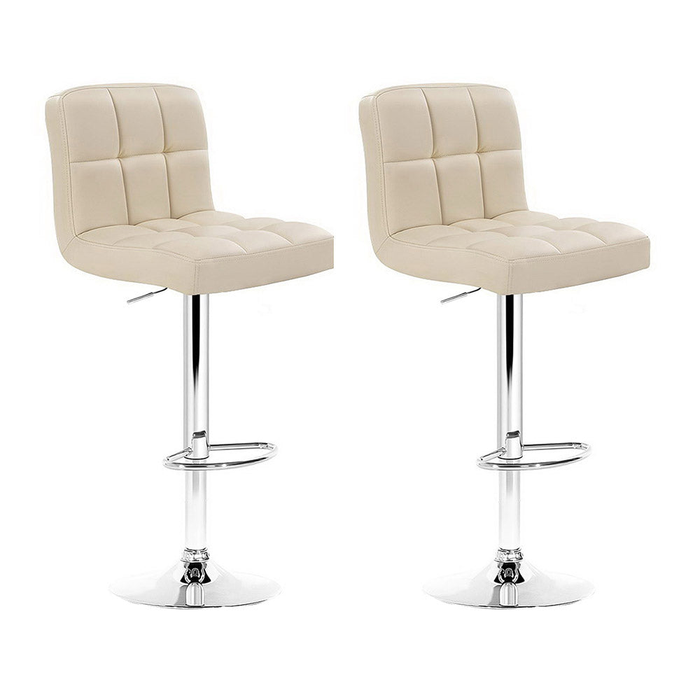 Artiss 2x Bar Stools Leather Gas Lift Beige-Furniture &gt; Bar Stools &amp; Chairs-PEROZ Accessories
