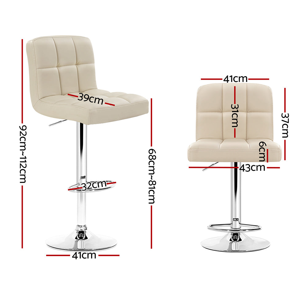 Artiss 2x Bar Stools Leather Gas Lift Beige-Furniture &gt; Bar Stools &amp; Chairs-PEROZ Accessories