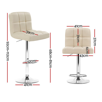 Artiss 2x Bar Stools Leather Gas Lift Beige-Furniture &gt; Bar Stools &amp; Chairs-PEROZ Accessories