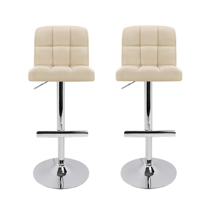 Artiss 2x Bar Stools Leather Gas Lift Beige-Furniture &gt; Bar Stools &amp; Chairs-PEROZ Accessories