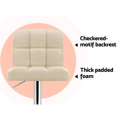 Artiss 2x Bar Stools Leather Gas Lift Beige-Furniture &gt; Bar Stools &amp; Chairs-PEROZ Accessories