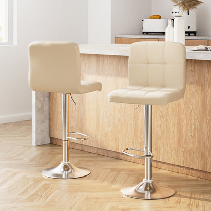 Artiss 2x Bar Stools Leather Gas Lift Beige-Furniture &gt; Bar Stools &amp; Chairs-PEROZ Accessories