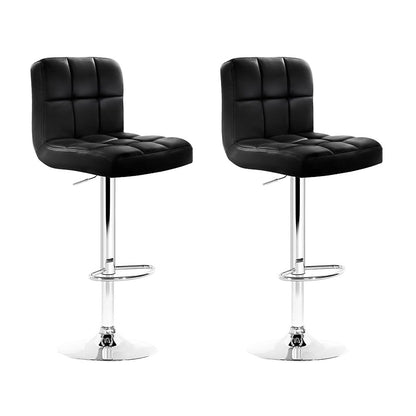 Artiss 2x Bar Stools Leather Gas Lift Black-Furniture &gt; Bar Stools &amp; Chairs-PEROZ Accessories