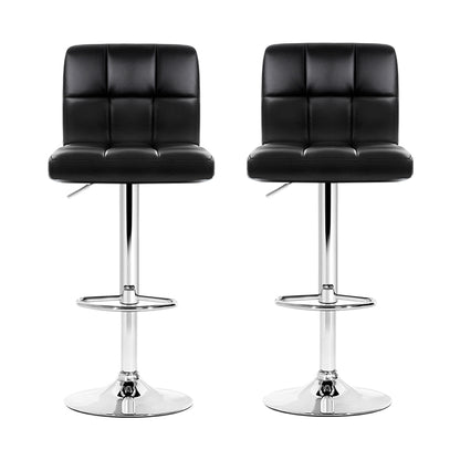 Artiss 2x Bar Stools Leather Gas Lift Black-Furniture &gt; Bar Stools &amp; Chairs-PEROZ Accessories