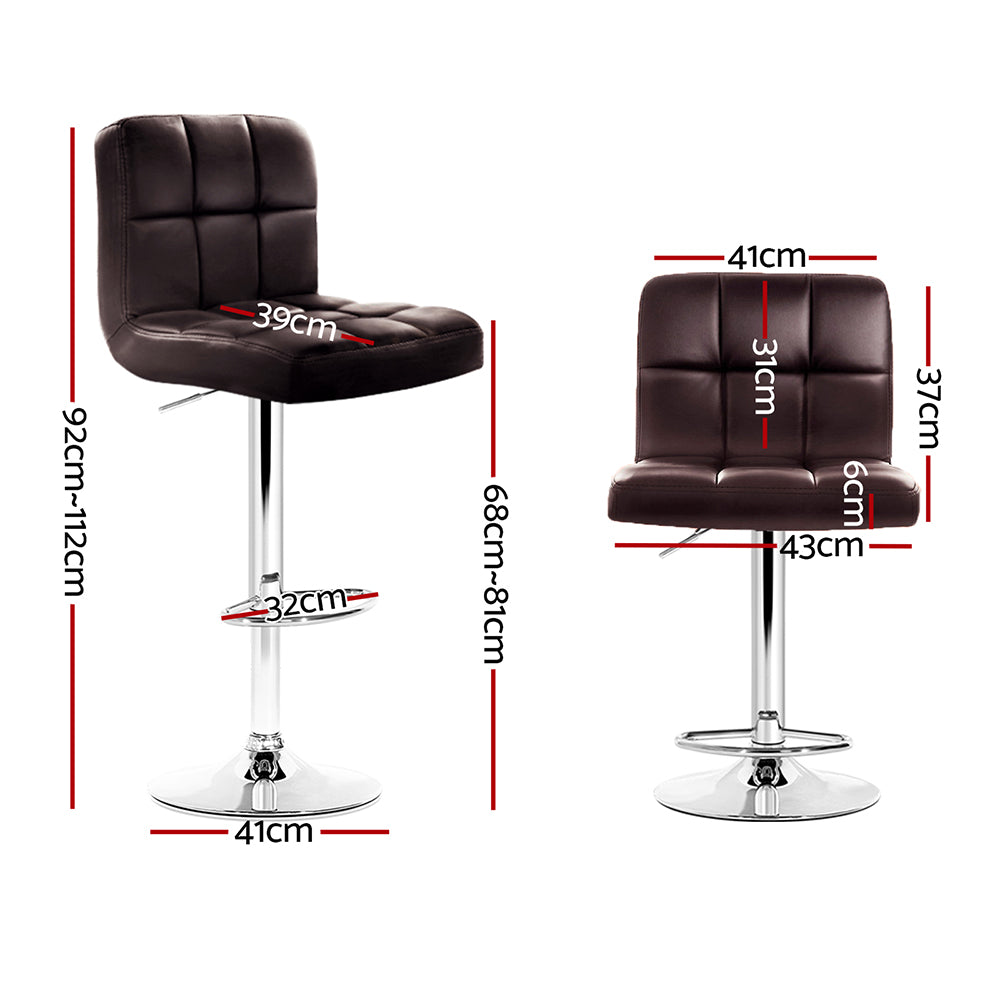 Artiss 2x Bar Stools Leather Gas Lift Brown-Furniture &gt; Bar Stools &amp; Chairs-PEROZ Accessories