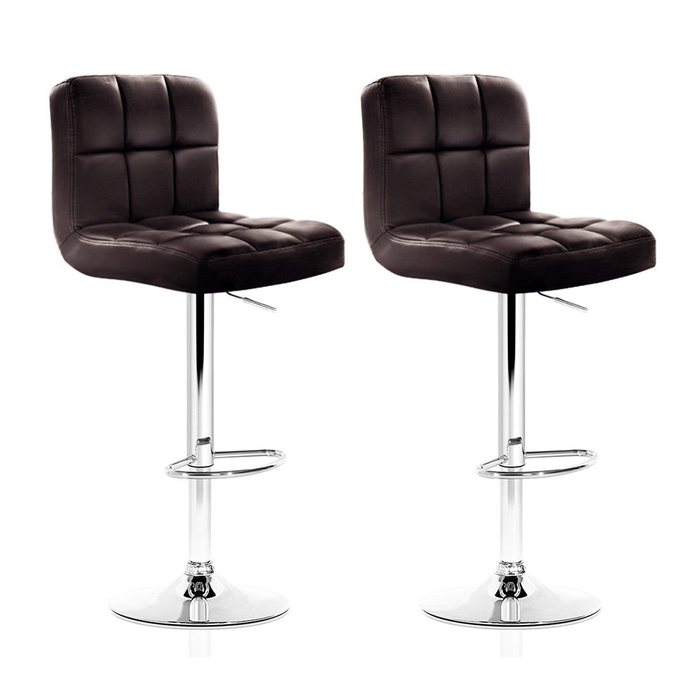 Artiss 2x Bar Stools Leather Gas Lift Brown-Furniture > Bar Stools &amp; Chairs-PEROZ Accessories